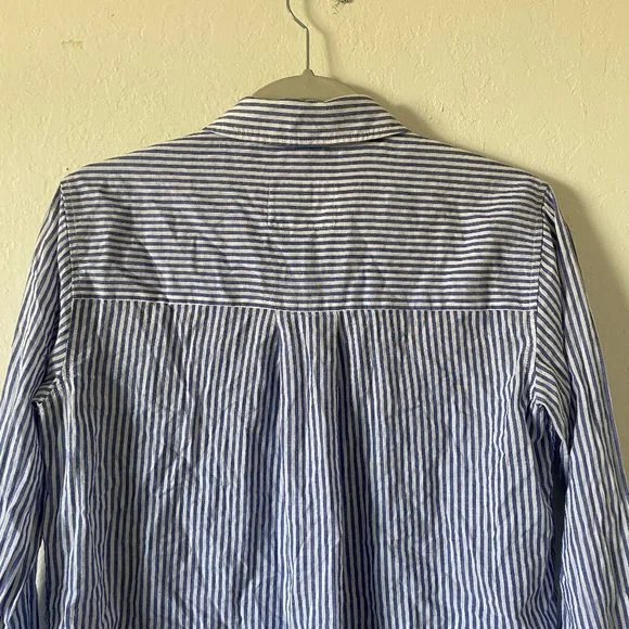 Rails Womens Blouse Size XS Frances Banker Stripe Floral Patch Button Down Shirt - Picture 8 of 11